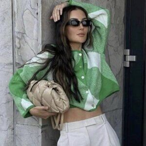 Zara Argyle Jacquard Knit Cardigan Prep